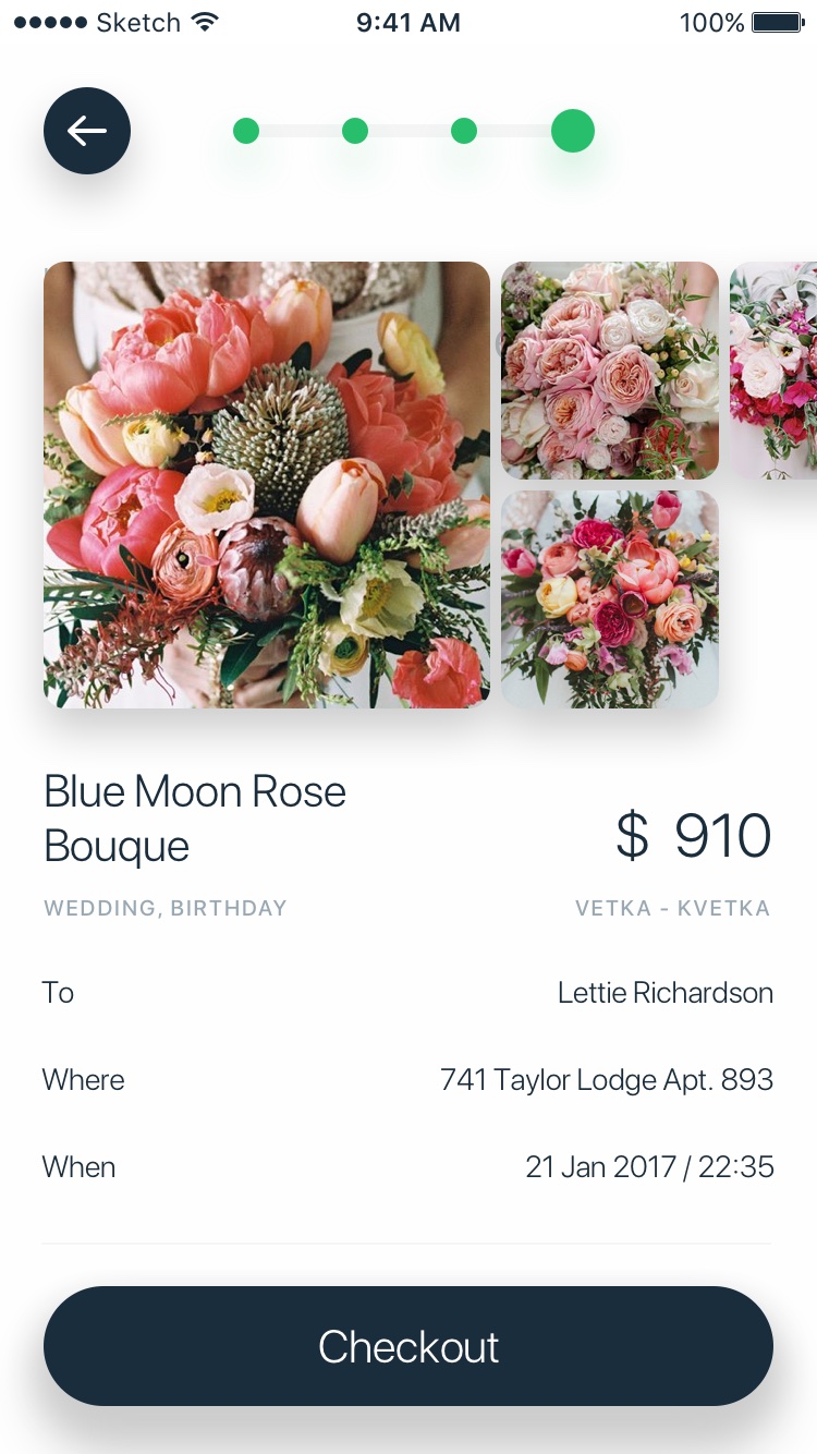 Bloom flower marketplace checkout screen
