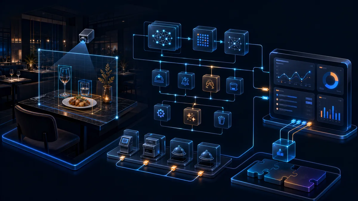 Generated illustration of restaurant computer vision and AI automation workflows